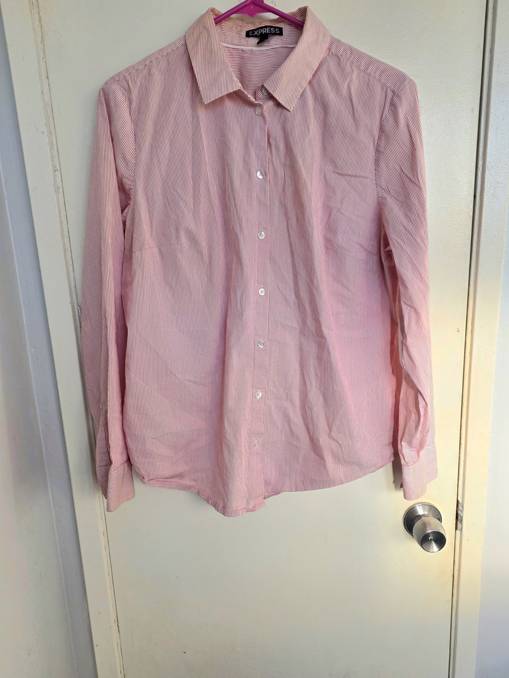 Express Women's Light Red Striped Button-Up Shirt